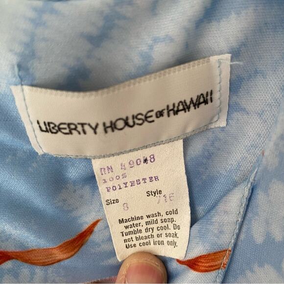 Liberty House of Hawaii Honolulu Naturally Your Vintage Blue Kaftan Dress Small - Picture 9 of 9